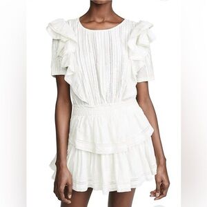 The Post White Ruffle Lace Trim Mini Dress Women’s Small Cotton Rayon